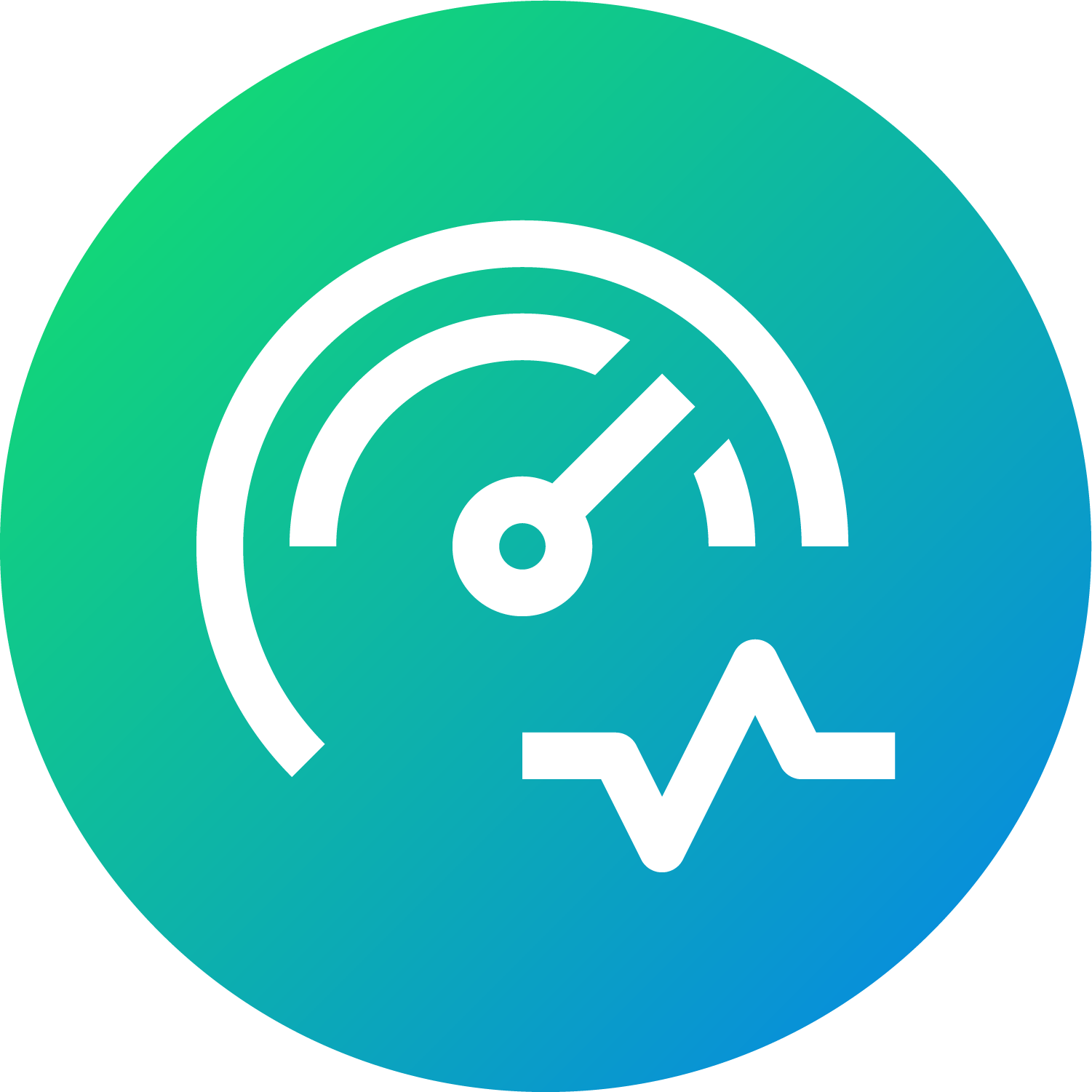 A gradient circle icon with a blue to green background shows a white speedometer and pulse line, symbolizing performance and efficiency.