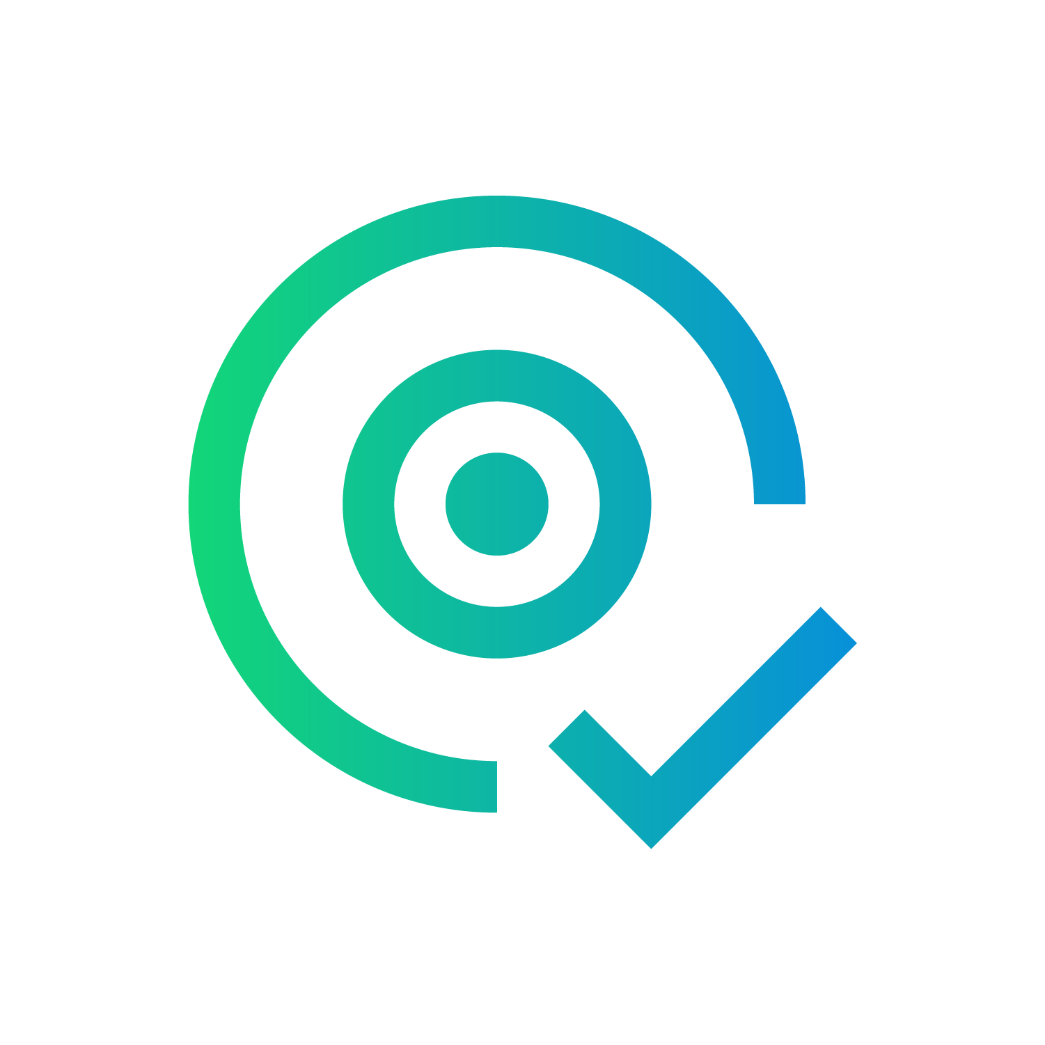 A green and blue gradient icon of a spiral with a check mark on a white circle background. It conveys a sense of completion and focus.